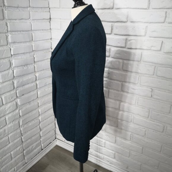Banana Republic Ladies Size 0 Dark Teal & Black Lined Wool Blend Blazer - Picture 4 of 11